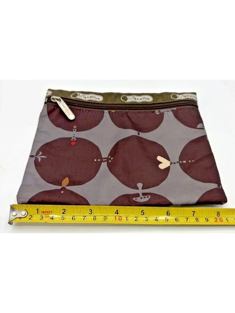 LeSportsac Gray Mod Geometric Mushroom Print Zipper Pouch Cosmetic Bag Boho